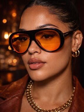 Aviator-Style Women’s Sunglasses with Amber Lenses